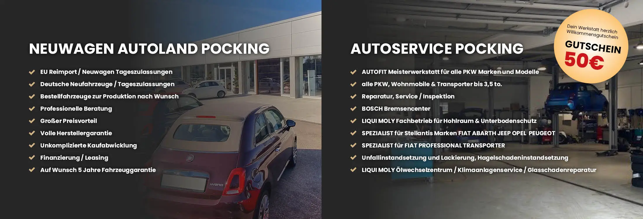 Panoramabanner eines Autohauses in Pocking: links